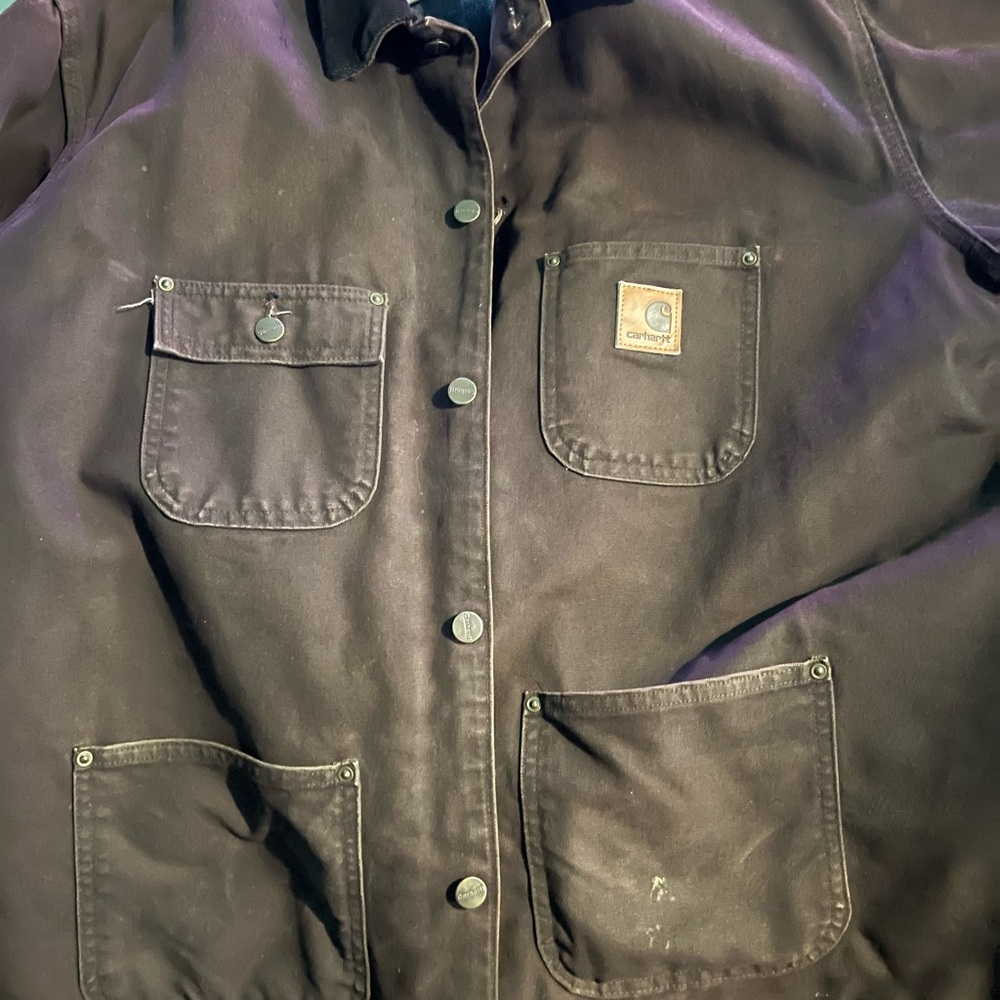 Vintage Carhartt C02 DKB Brown Blanket Lined Chore Jacket Coat Men 2XL